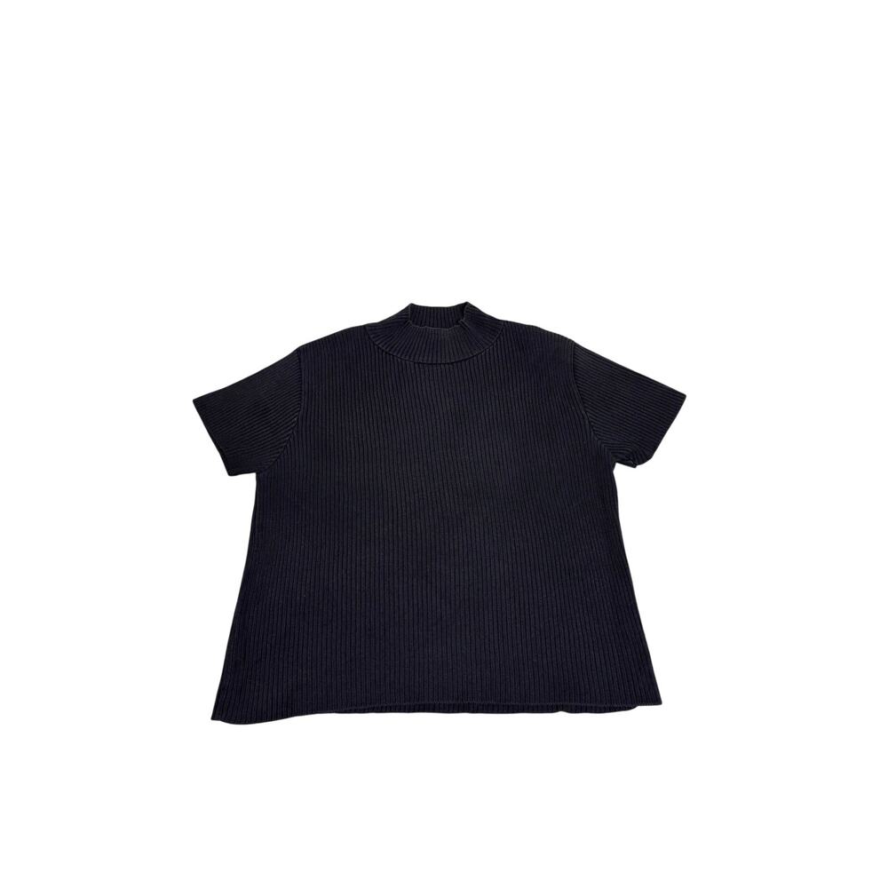 Vintage Pierre Cardin Black Ribbed Mock Neck Short Sleeve Sweater Shirt
